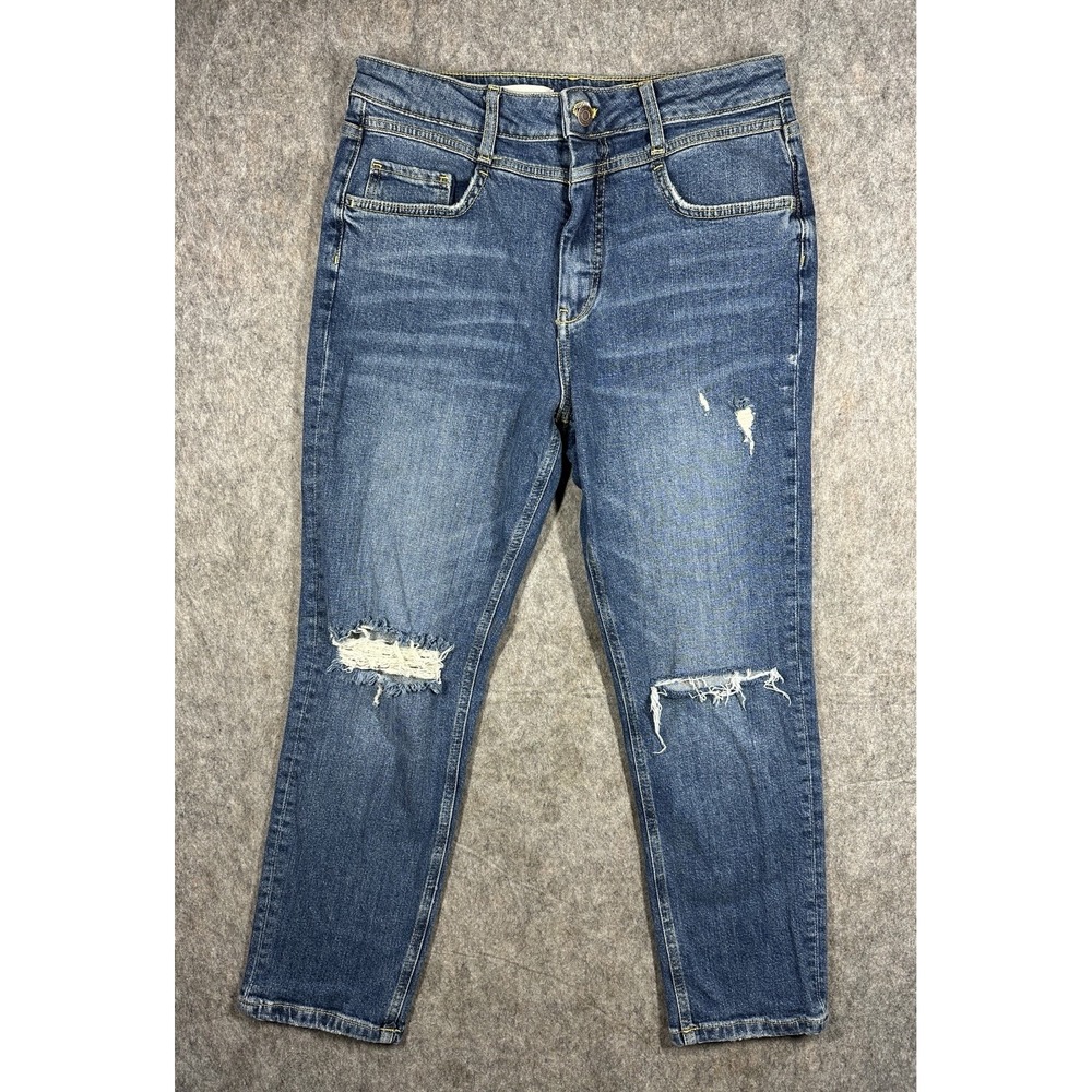 Anthropologie Pilcro Jeans Womens 30 Blue Distressed Straight Crop Raw Hem Denim